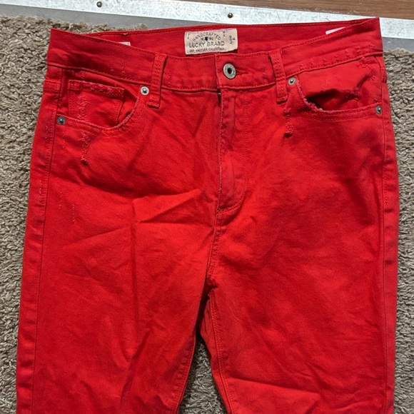 Lucky Brand Woman’s 6 Red Skinny Jeans Raw Hem Bottoms Like New - Picture 5 of 15
